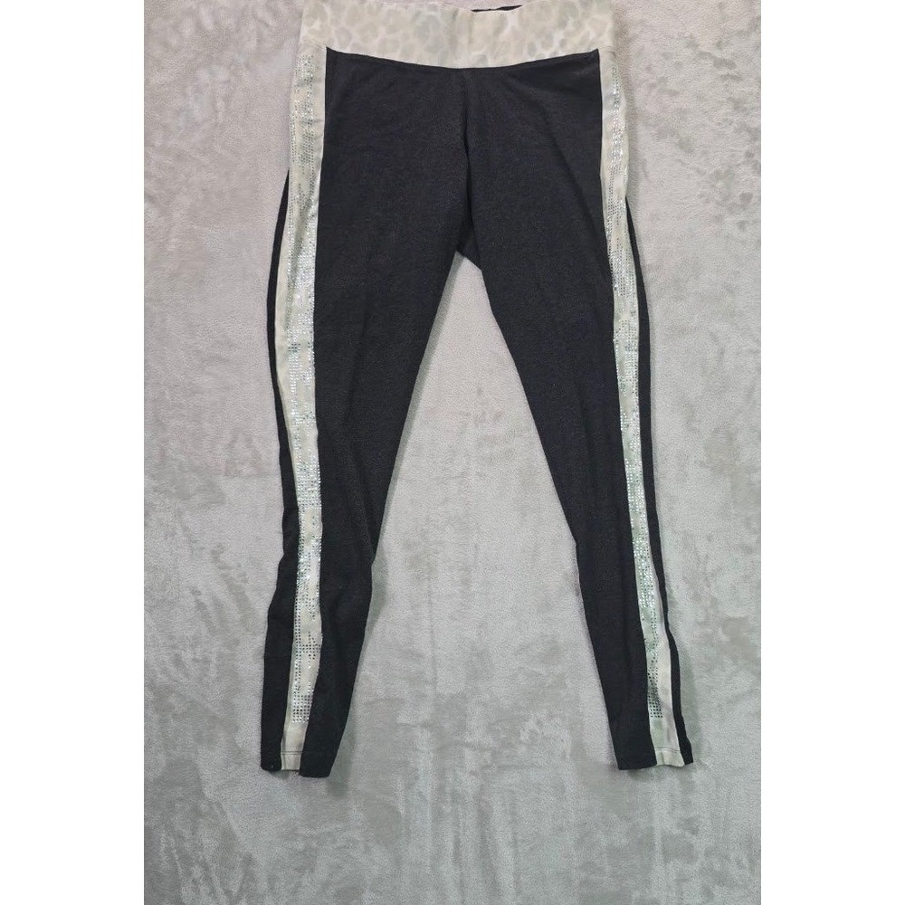 Victorias Secret PINK Leggings Gray Leopard Rhinestone Logo Yoga Pants Small